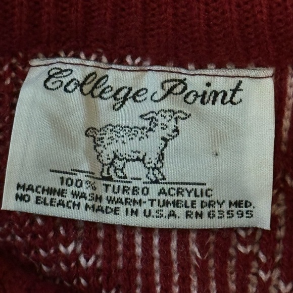 Vintage College Point Red and Pink Patterned Sweater - Picture 5 of 6